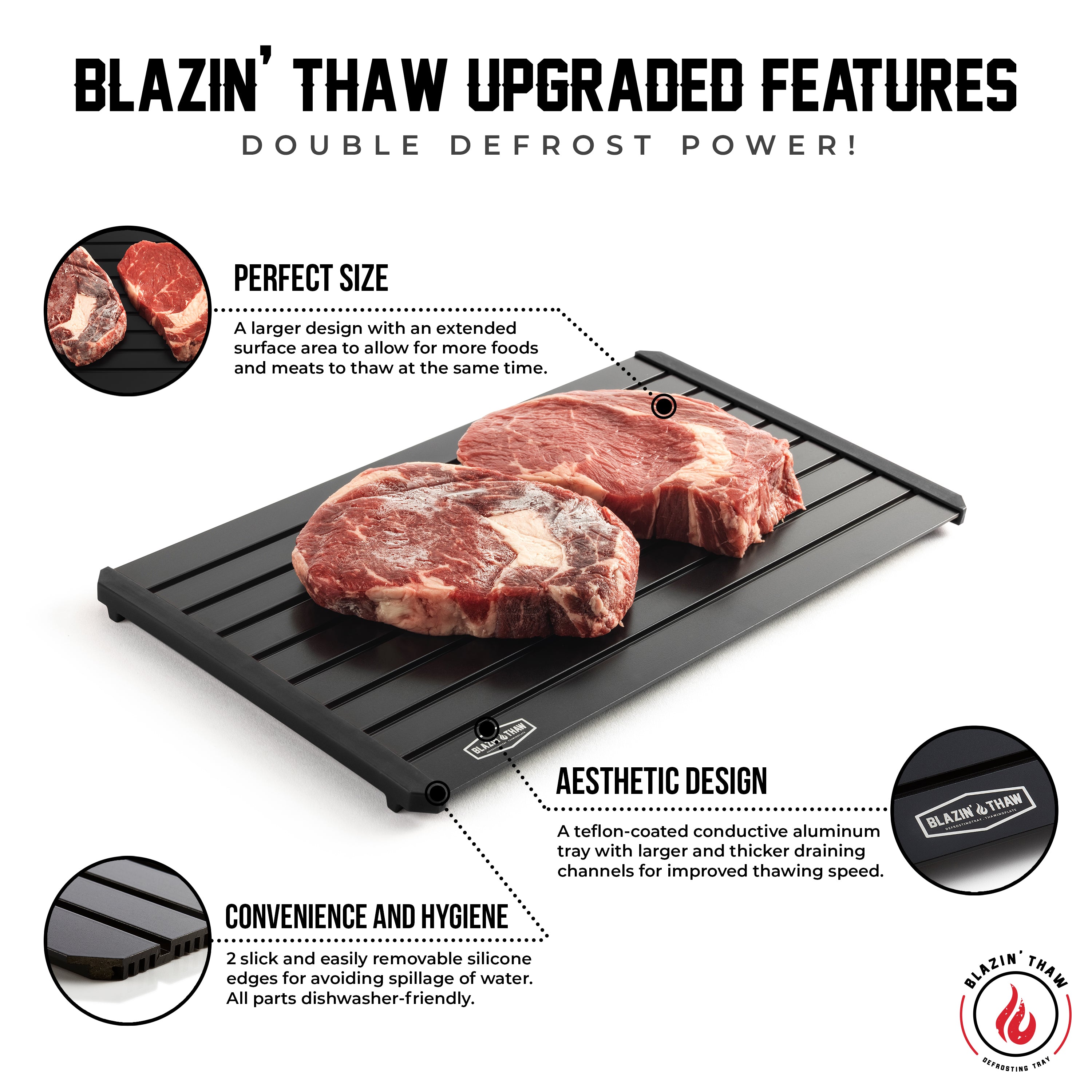 Blazin’ Thaw Defrosting Tray 16” Family Size Black