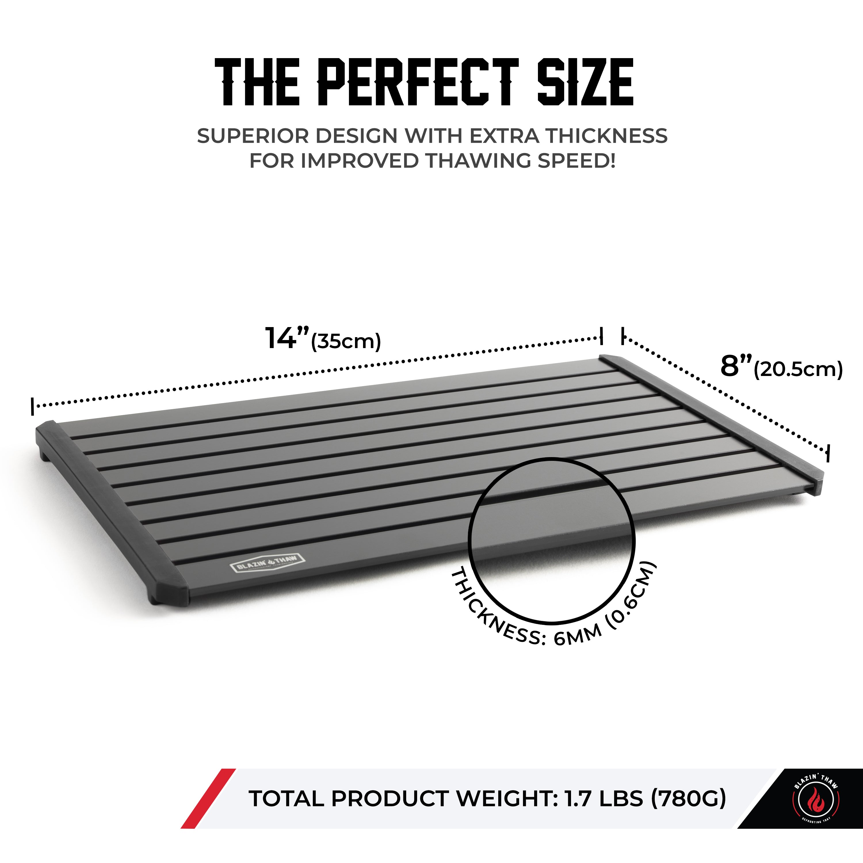 Blazin’ Thaw Defrosting Tray 14” Large Size (Black)