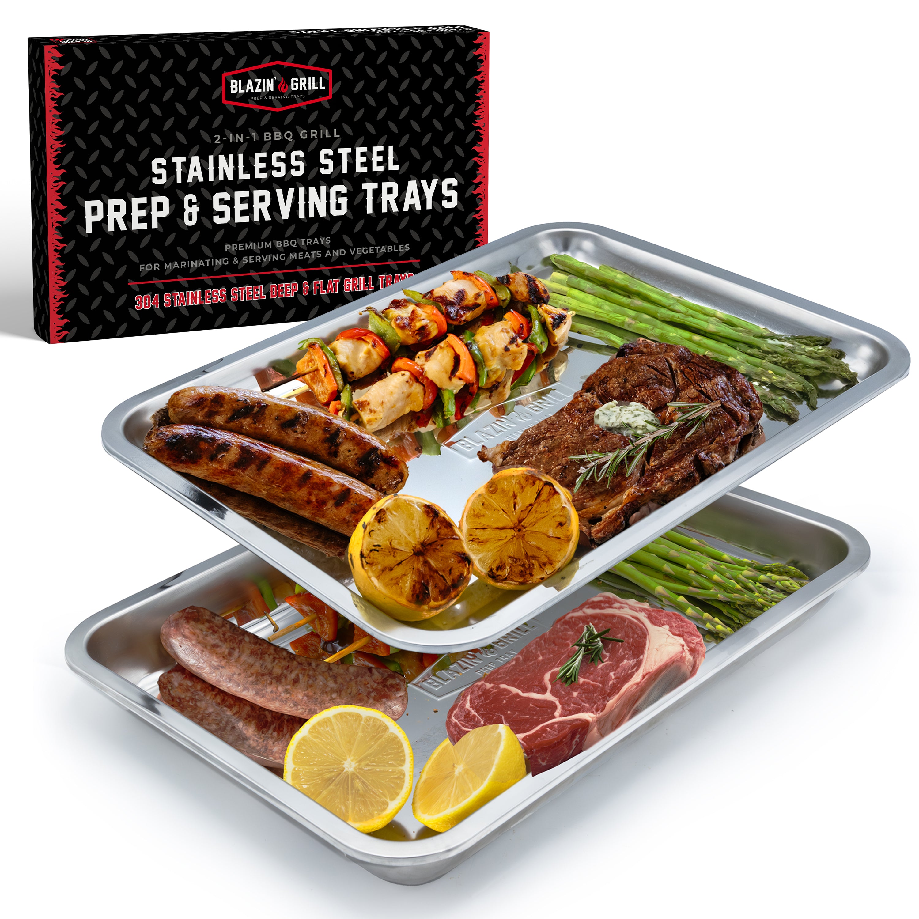 Blazin' Grill Stainless Steel Prep & Serving Trays