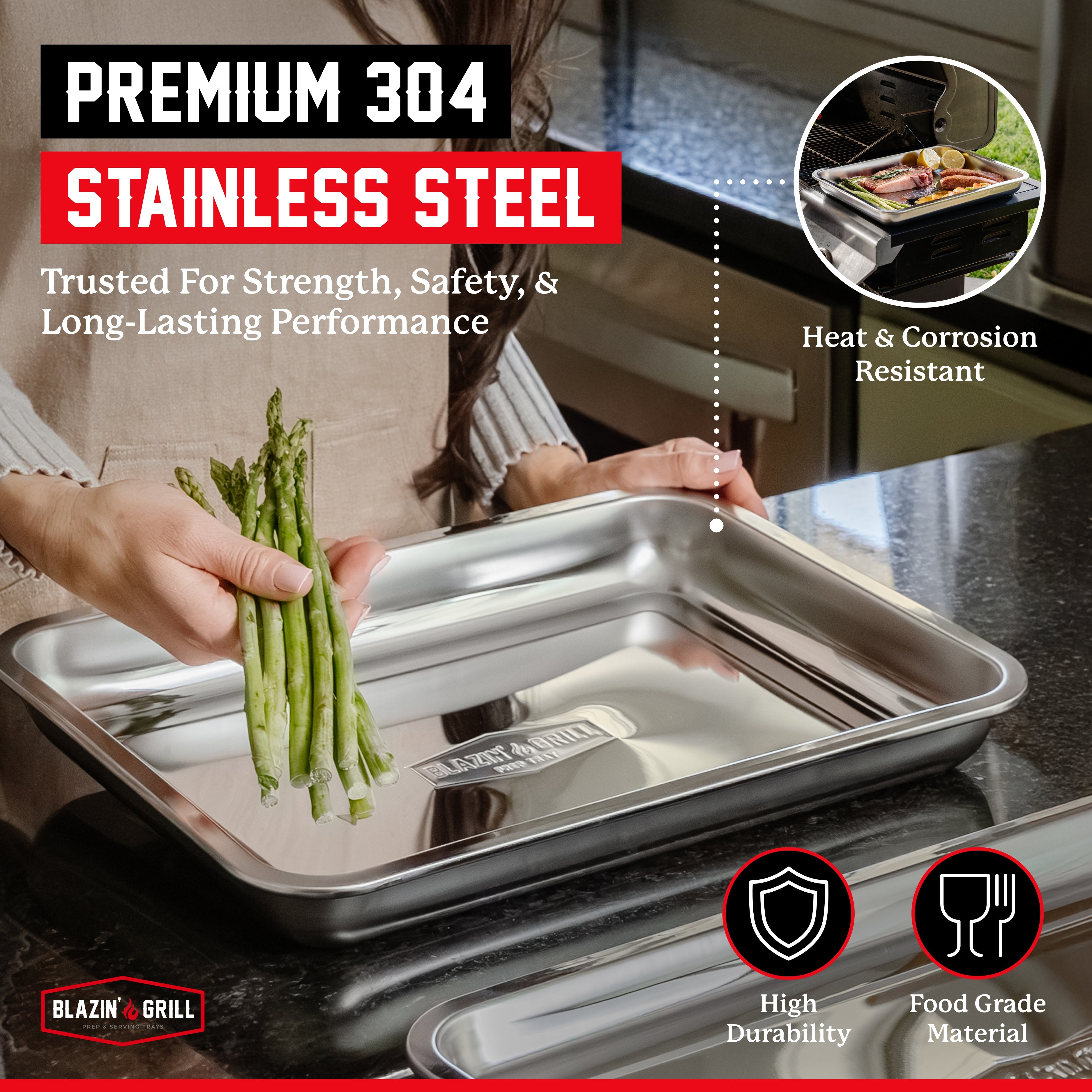 Blazin' Grill Stainless Steel Prep & Serving Trays