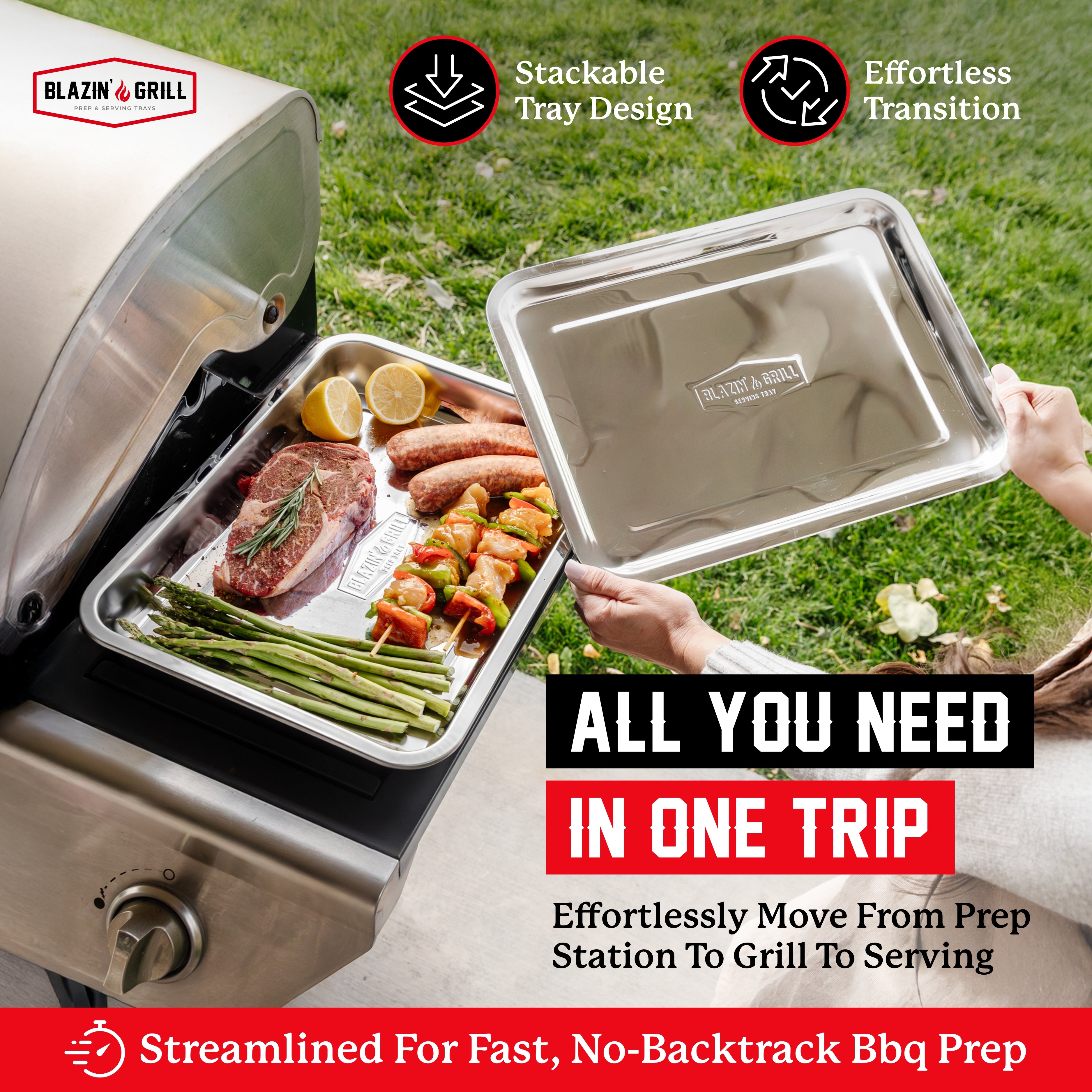 Blazin' Grill Stainless Steel Prep & Serving Trays
