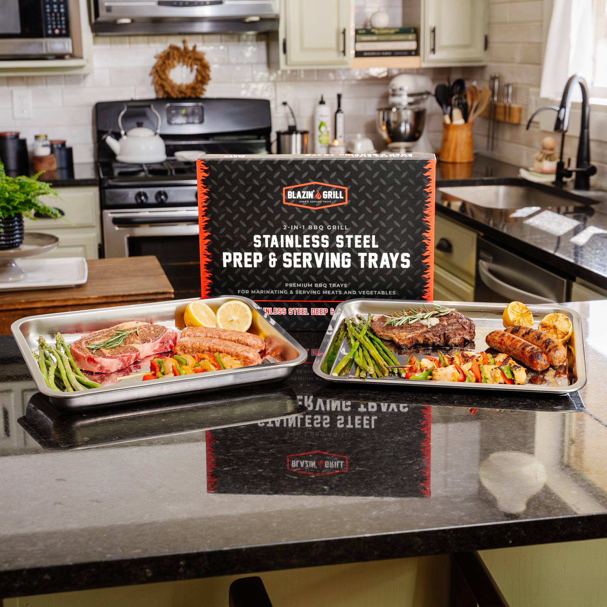 Blazin' Grill Stainless Steel Prep & Serving Trays