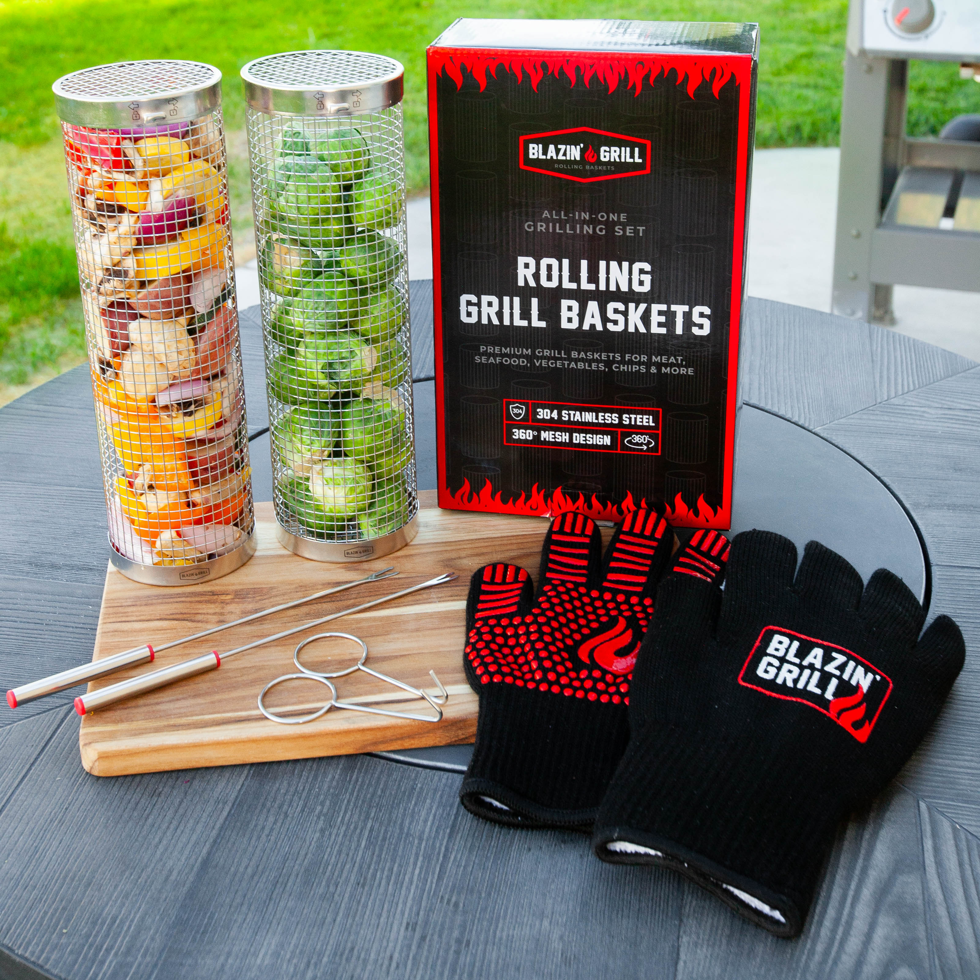 Rolling Grilling Baskets Set