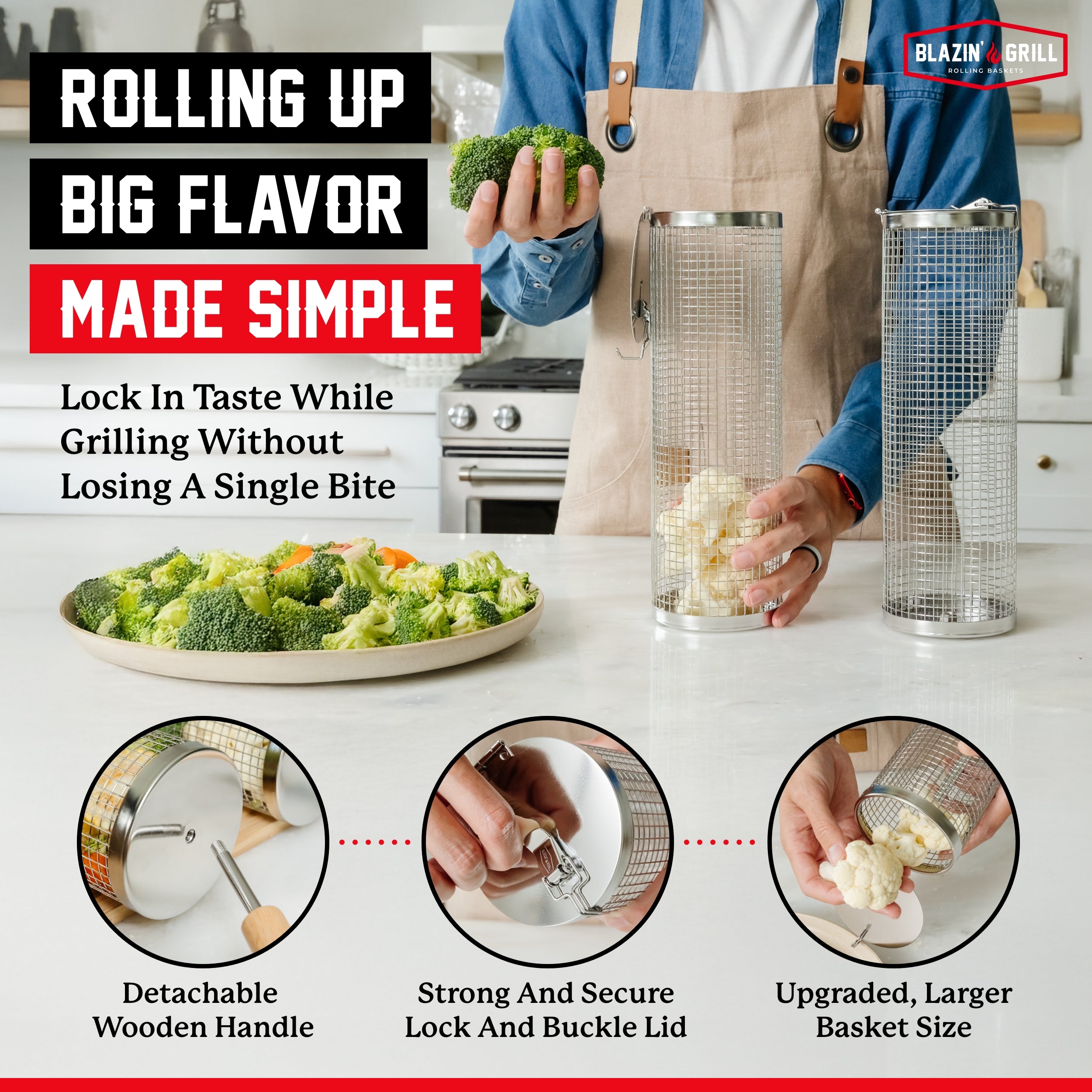 Blazin' Grill Rolling Baskets With Handles Set