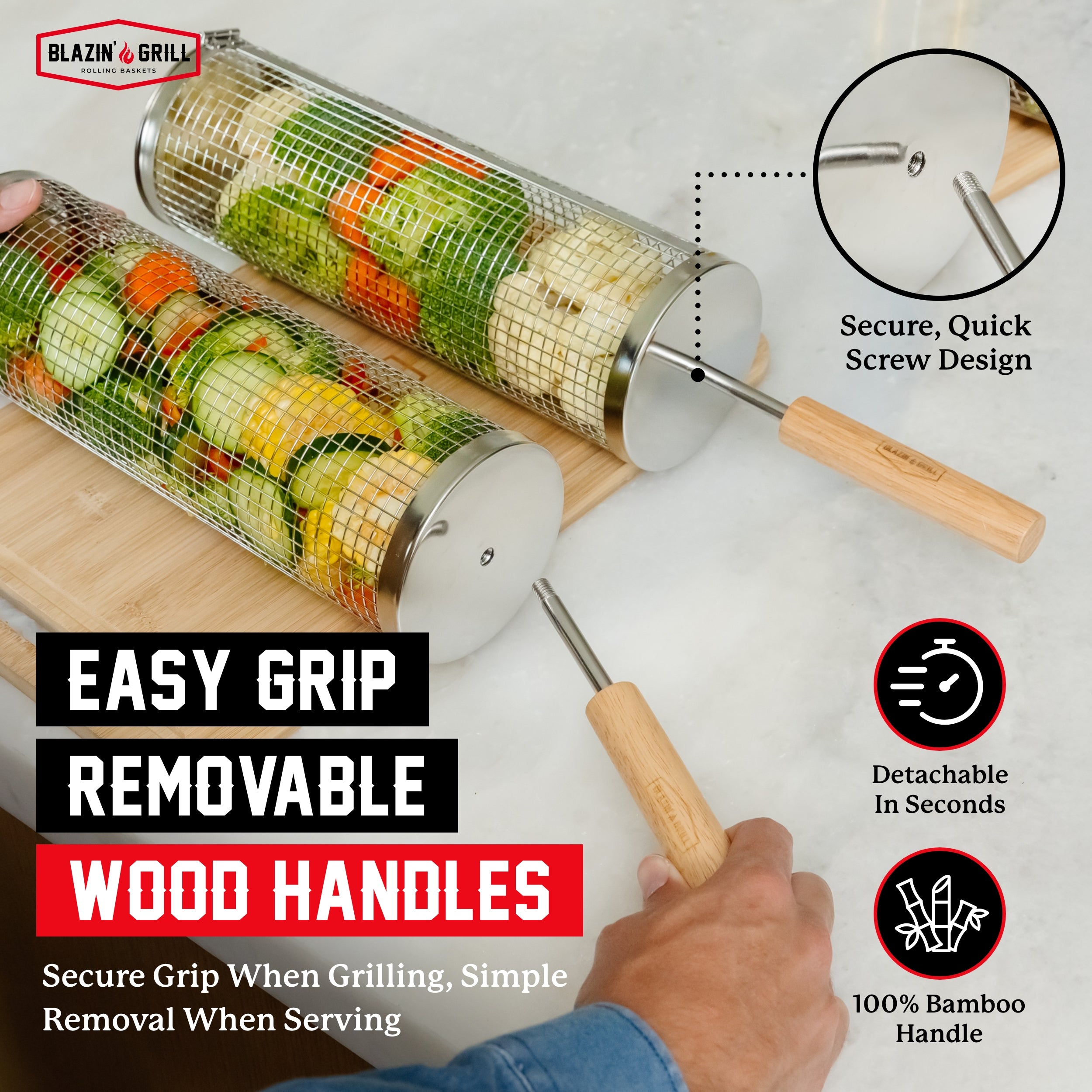 Blazin' Grill Rolling Baskets With Handles Set