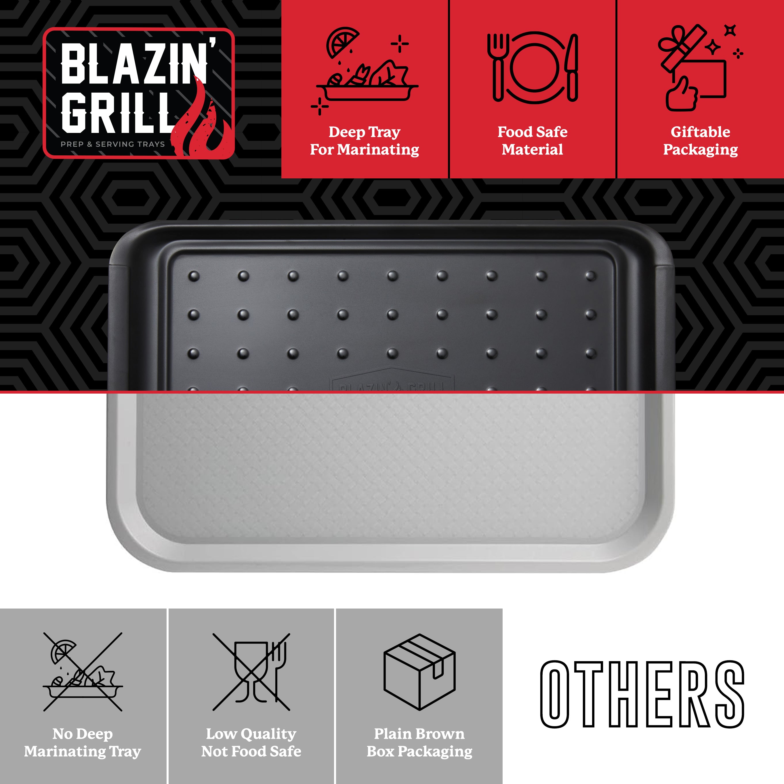 Blazin' Grill Deep Prep & Serving Trays