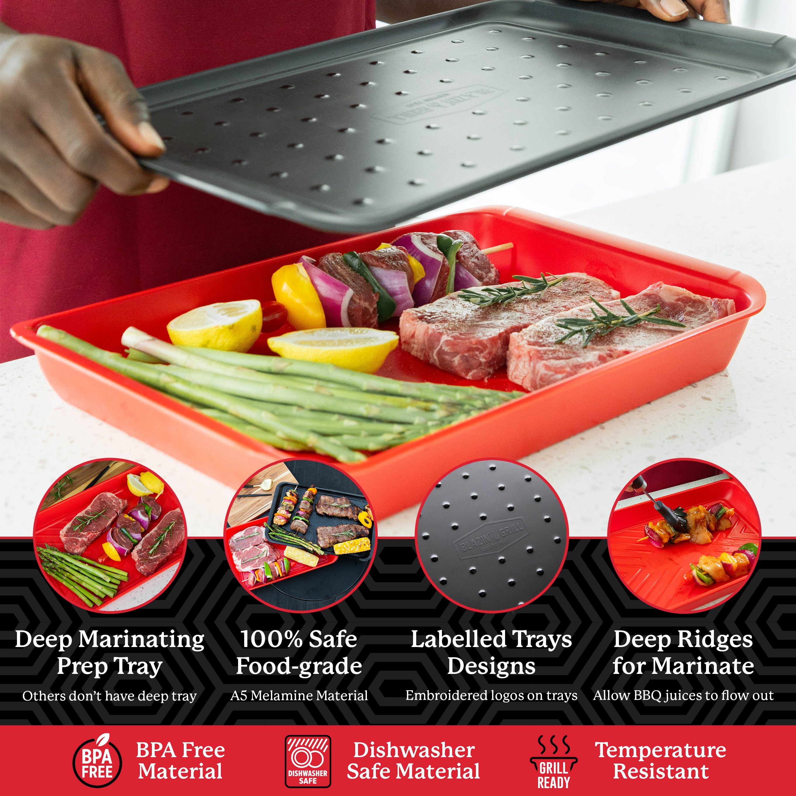 Blazin' Grill Deep Prep & Serving Trays