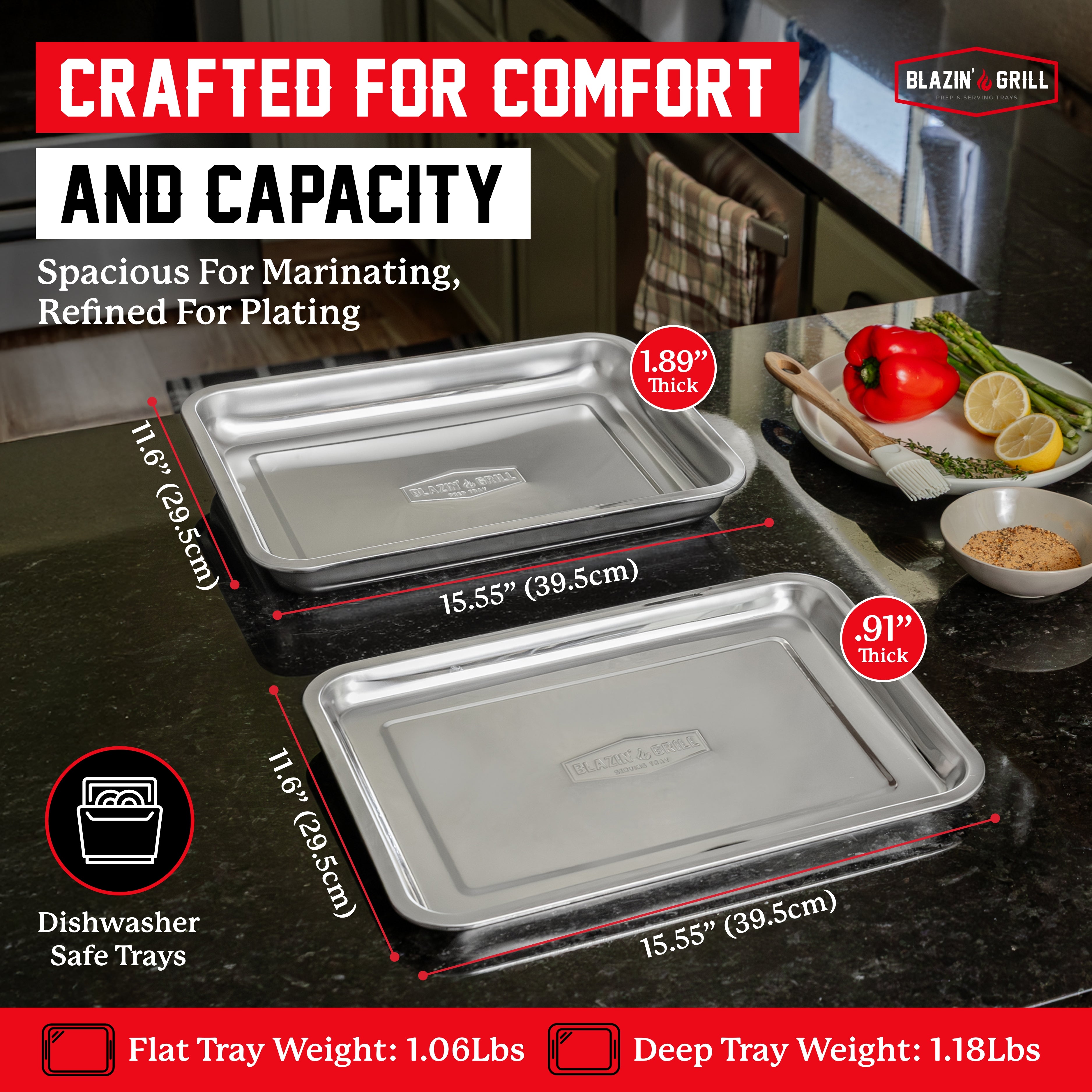 Blazin' Grill Stainless Steel Prep & Serving Trays