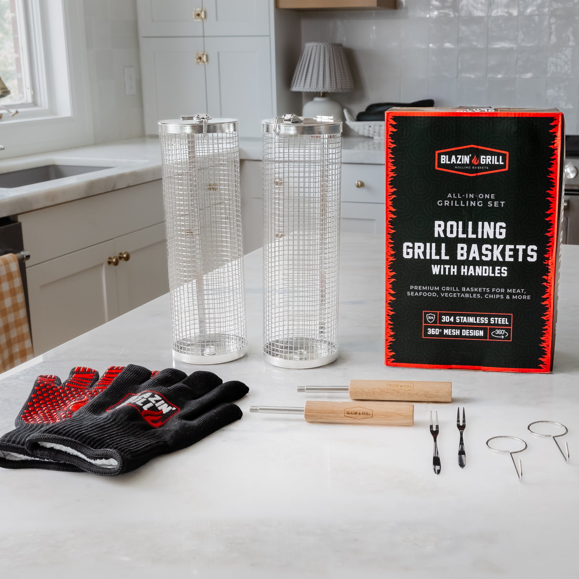 Blazin' Grill Rolling Baskets With Handles Set