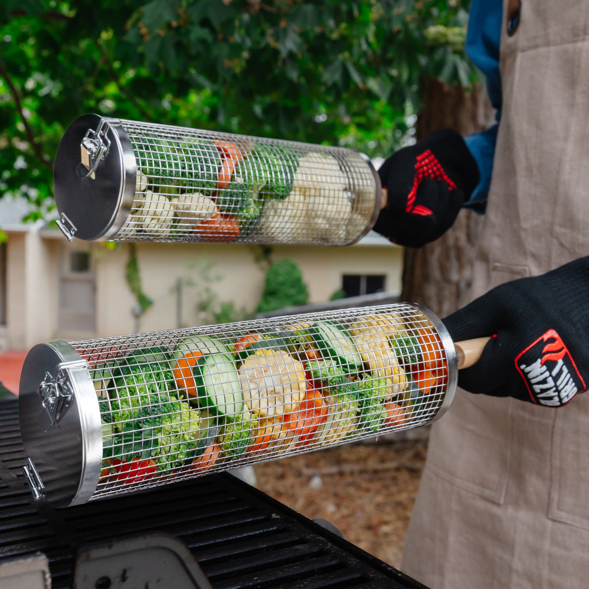 Blazin' Grill Rolling Baskets With Handles Set