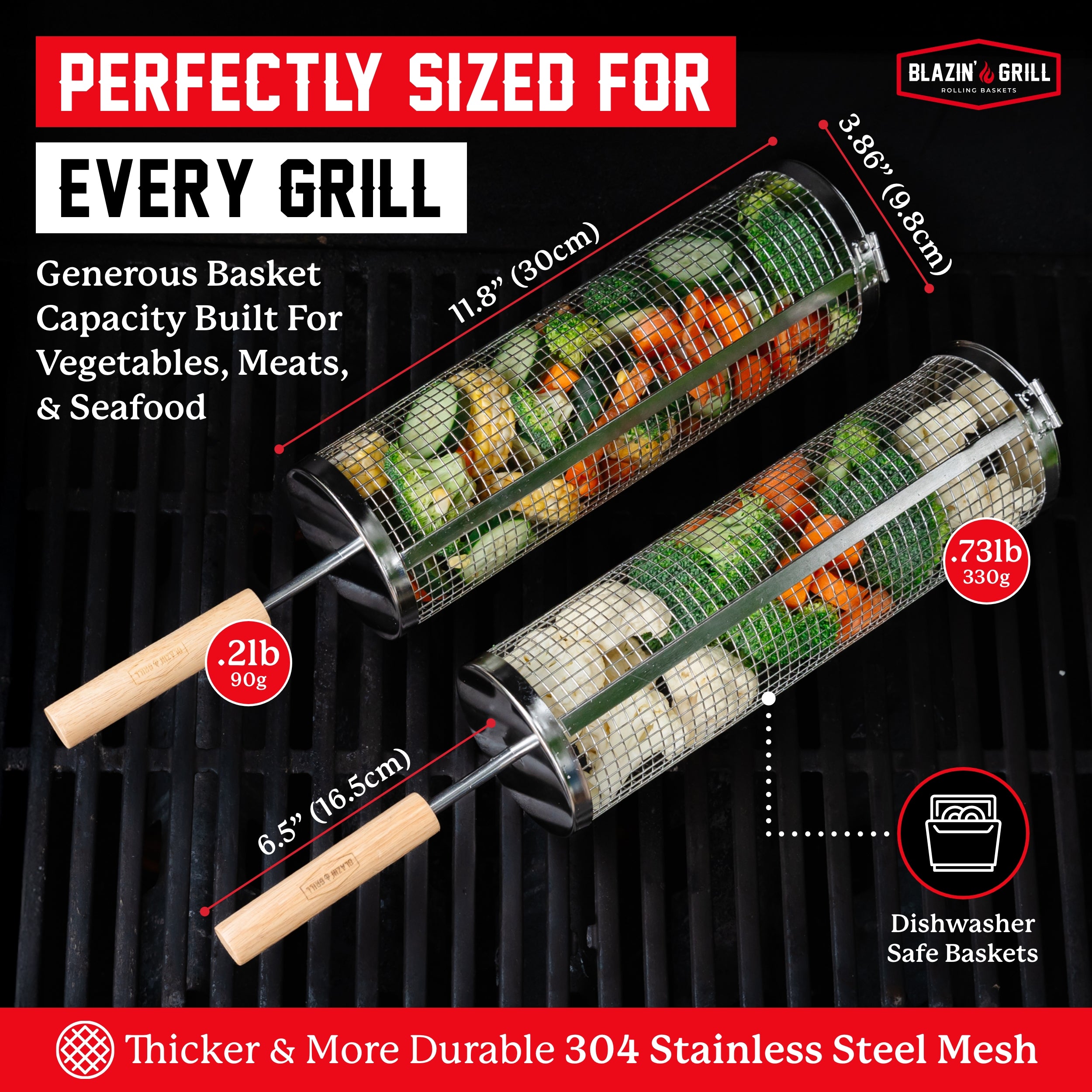 Blazin' Grill Rolling Baskets With Handles Set