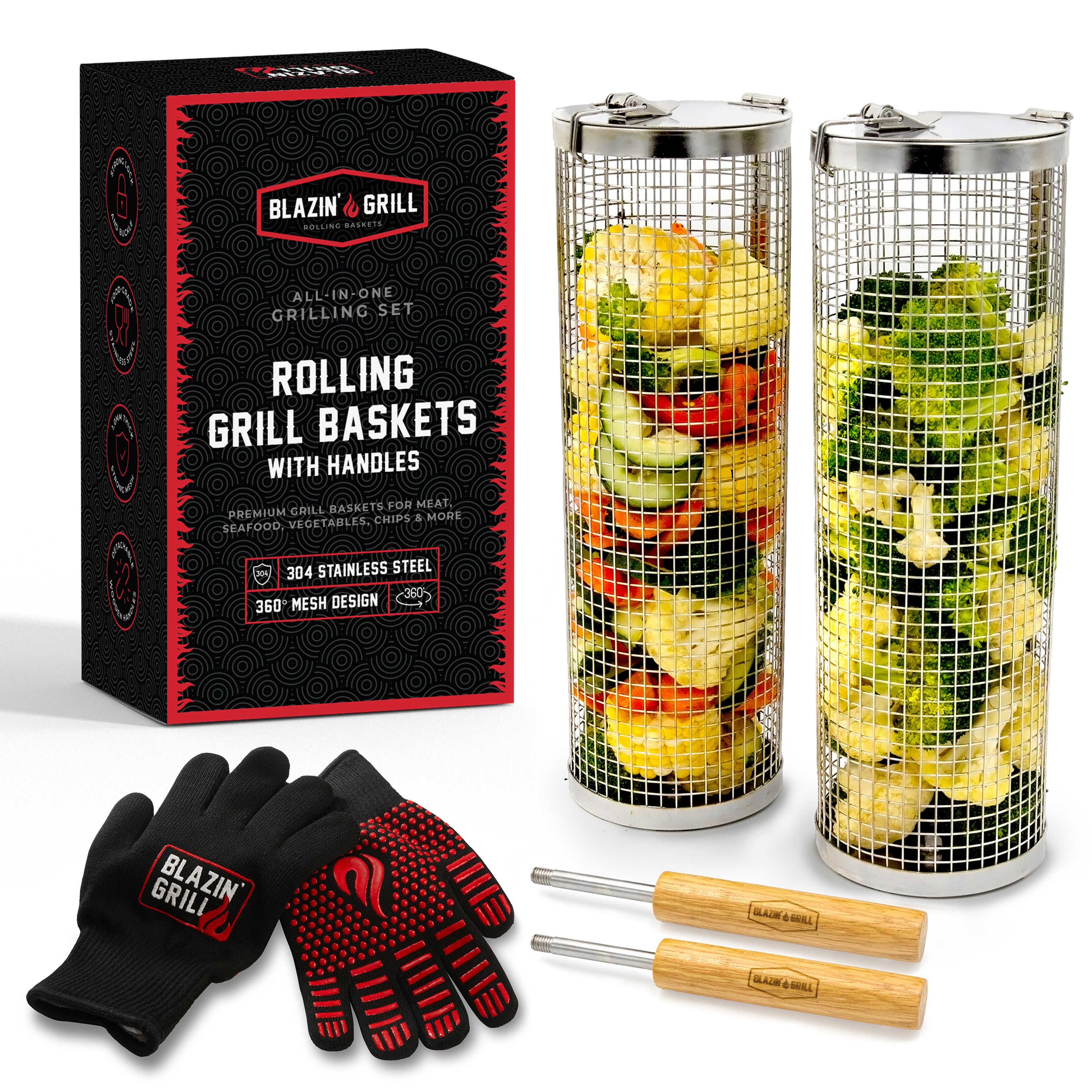 Blazin' Grill Rolling Baskets With Handles Set